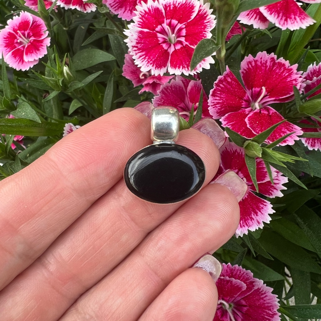 Sterling Silver Black Onyx Pendant Marked Ati Mexico 25$